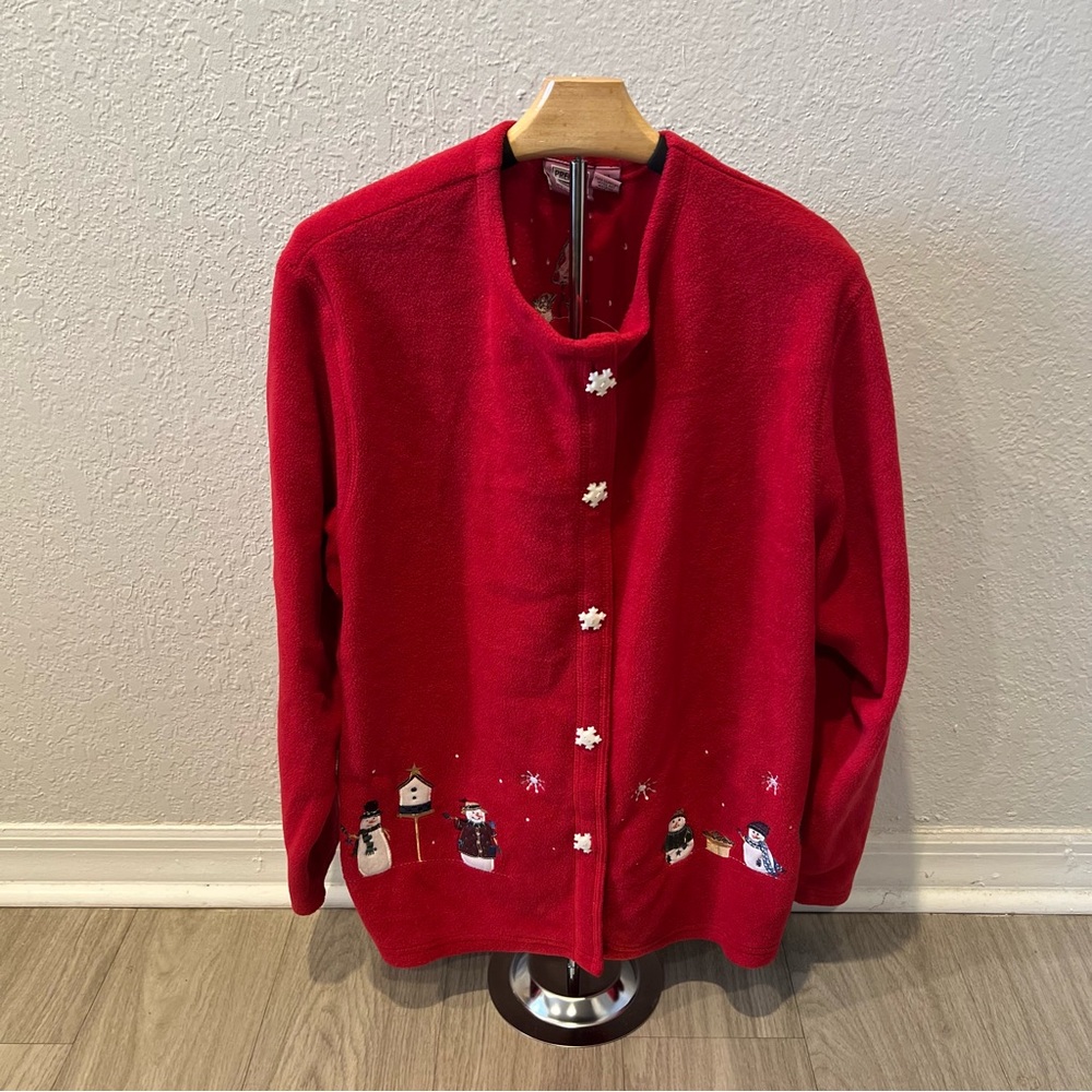 Granny Chic Christmas Red Festive Fleece Cardigan
